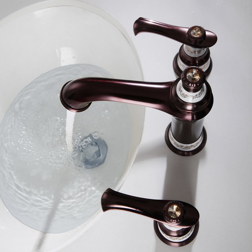 Deck Mounted  2-Handle Antique Brass Bathroom Sink Faucet ORB window image