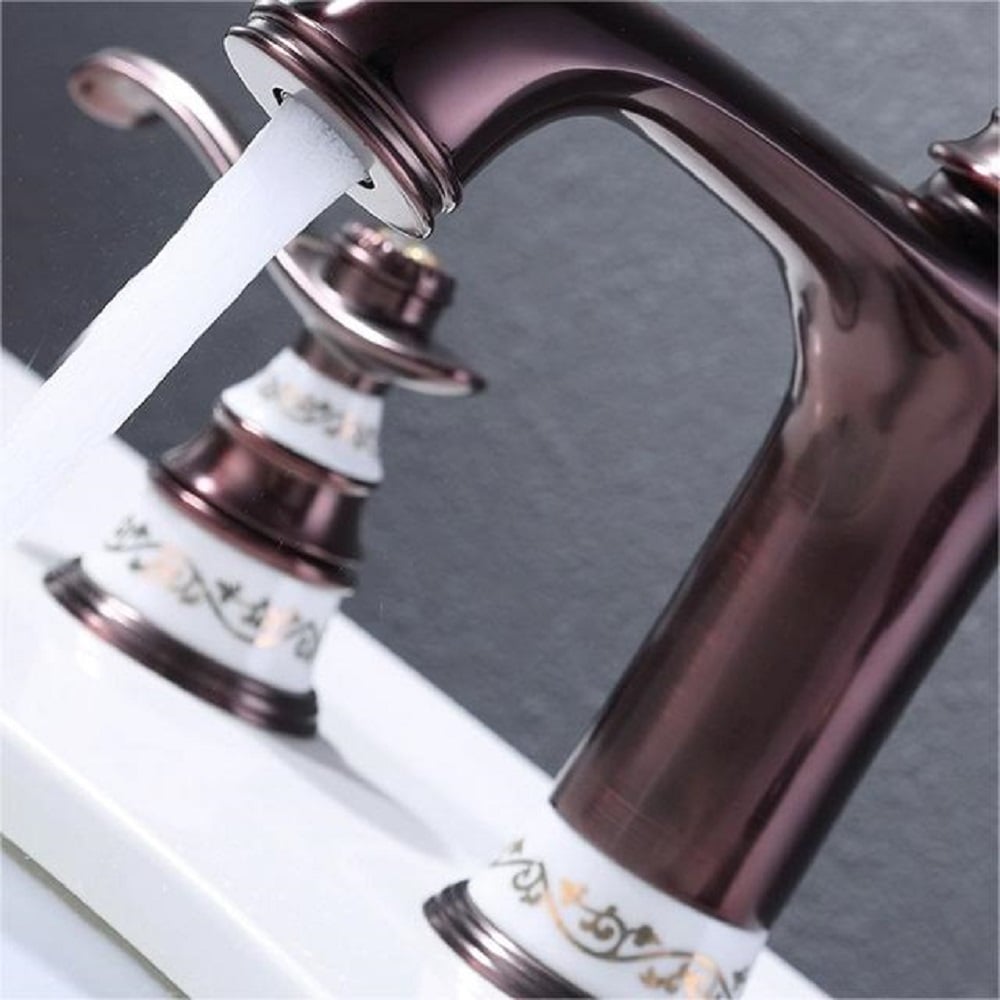 Deck Mounted  2-Handle Antique Brass Bathroom Sink Faucet ORB window image