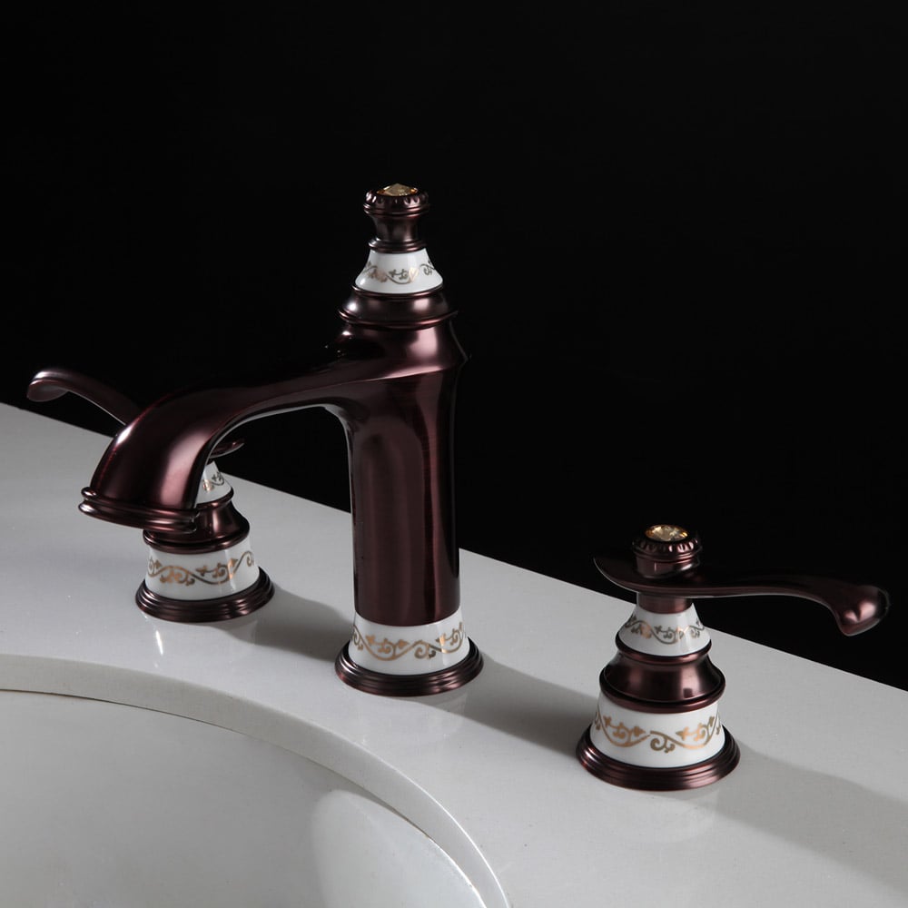 Deck Mounted  2-Handle Antique Brass Bathroom Sink Faucet ORB window image