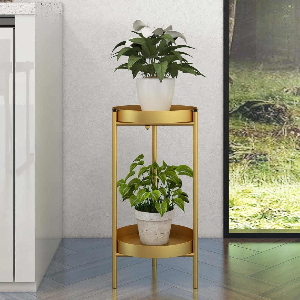 Supporto Per Piante In Metallo Oro IGNPION 26x29 Cm | Portavaso Artistico Per Interni Ed Esterni | Regolabile Per Vasi 24 Cm