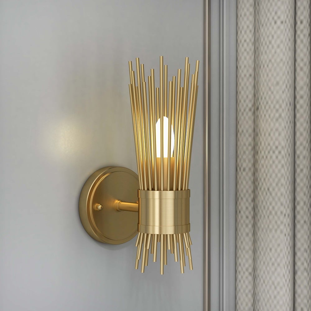 Jella Modern 1-Light Brass Wall Sconce in Wheat-Straw Lampshade window image