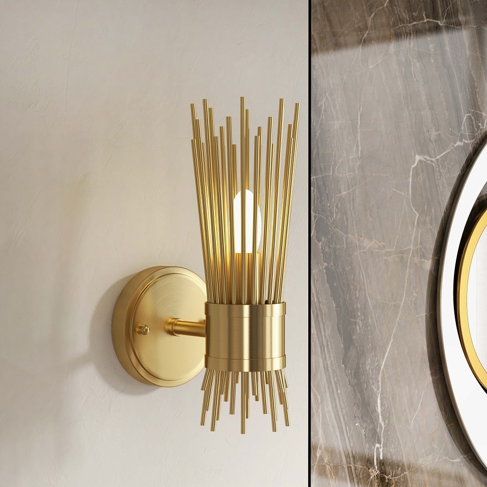 Jella Modern 1-Light Brass Wall Sconce in Wheat-Straw Lampshade window image