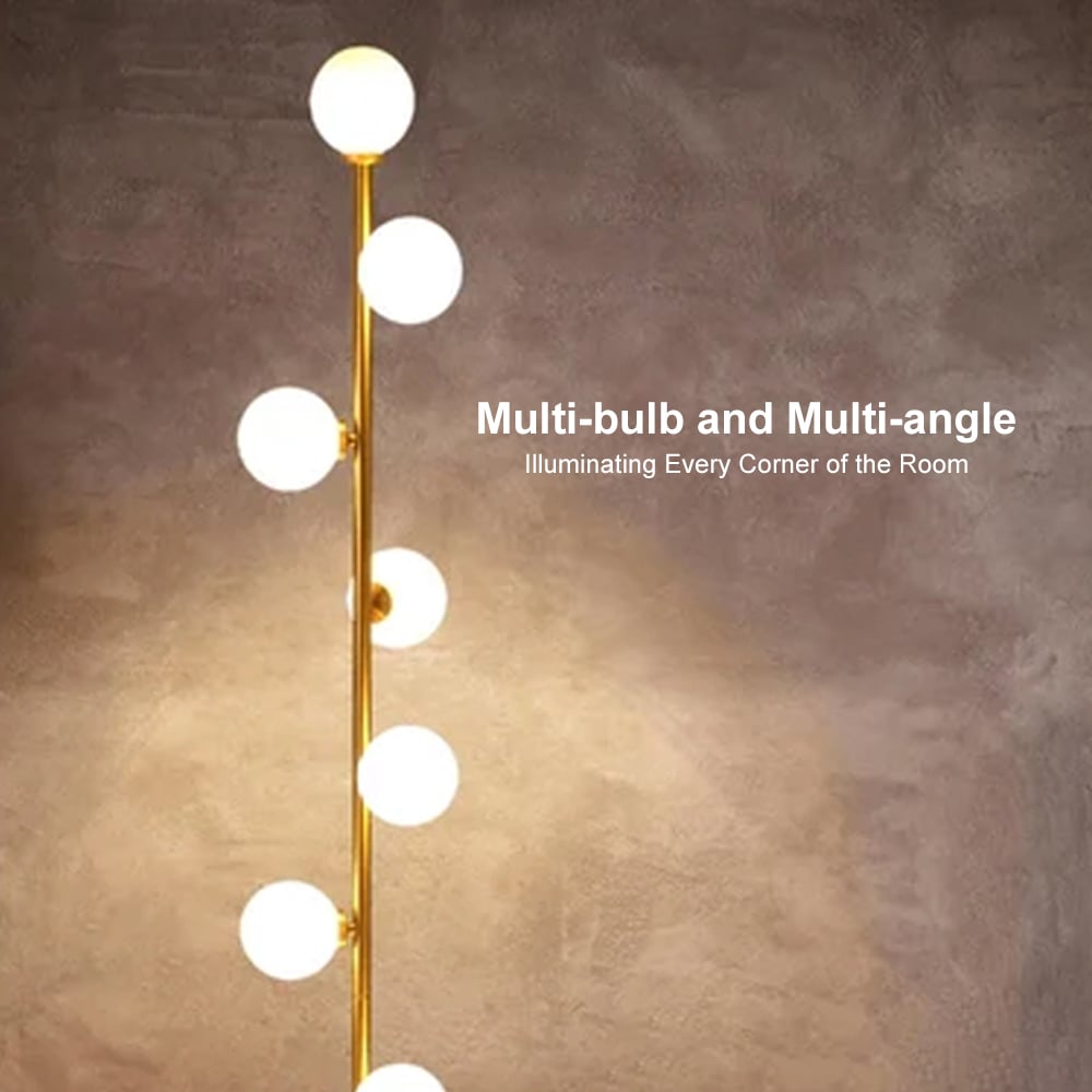Modern LED Gold 9-Light Tree Floor Lamp White Glass Globe window image