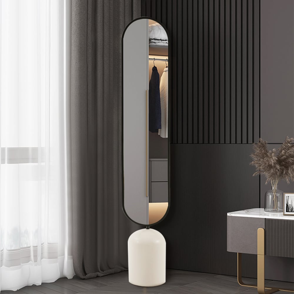 59&quot; Oversized Oval Metal Full Length Standing Floor Mirror Black &amp; White for Living Room