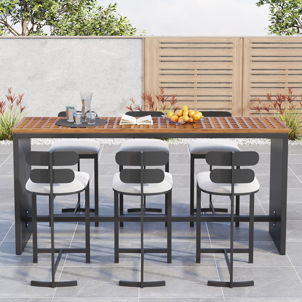 Free Shipping on 7 Pieces Rectangle Outdoor Patio Bar Dining Set with ...