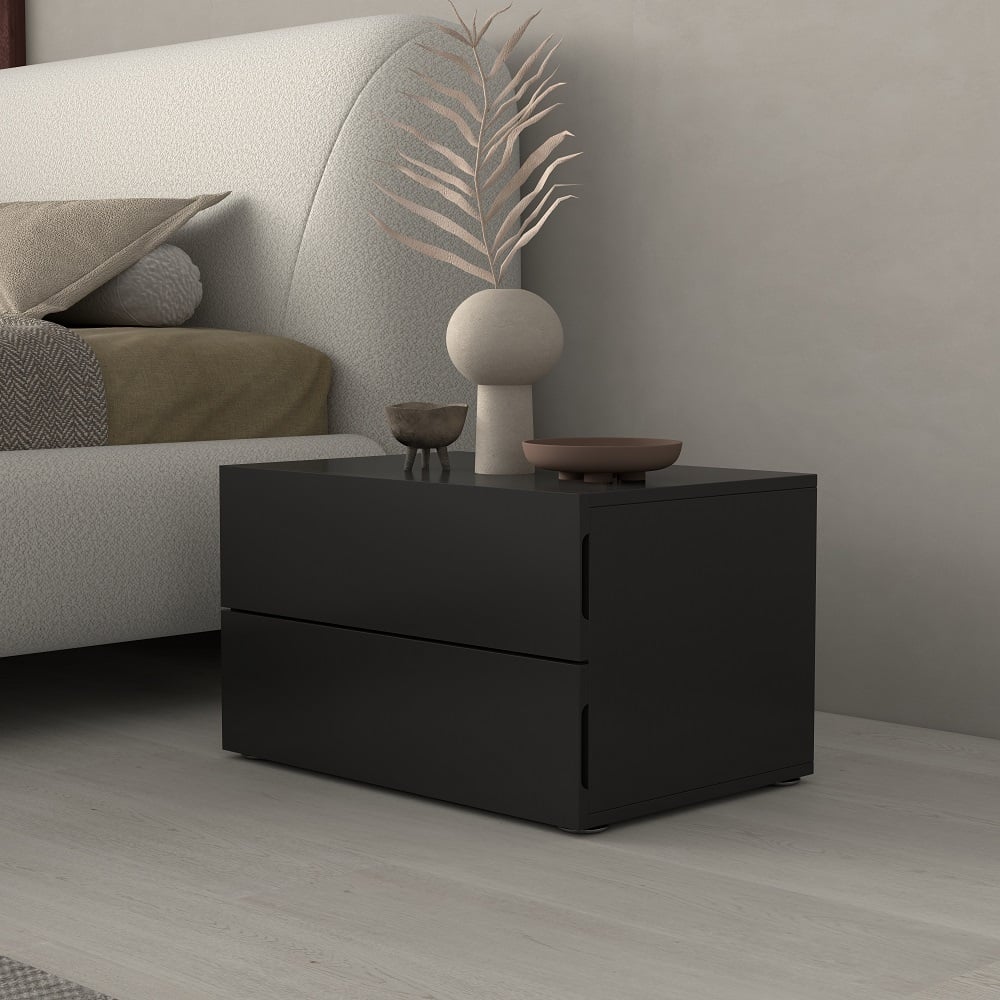MRBLS Set Di 2 Comodini Aperti, Moderni, Senza Cassetti, Truciolato Laminato, Nero Opaco, 32x40x30 Cm, Per Camera Da Letto E Soggiorno