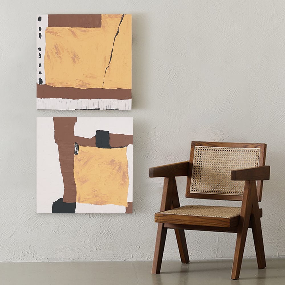 Ensemble de 2 pièces de décoration murale japonaise géométrique abstraite et de peinture à l'huile pour salon image de fenêtre