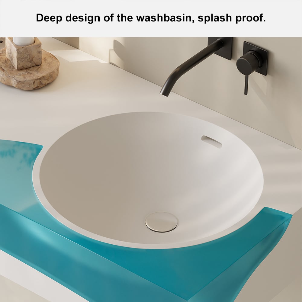 980mm Floating Wall-Hung Stone Resin Rectangle Wash Basin in White & Blue