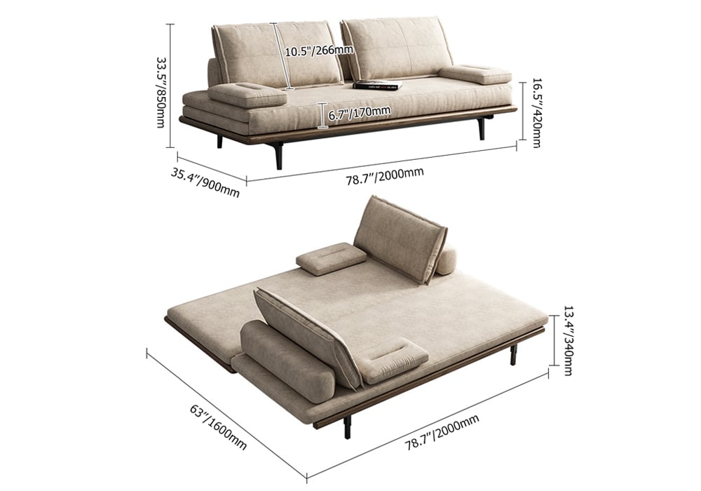 Třímístná rozkládací pohovka z lněné látky s polštáři - khaki váhy a rozměry obrázku