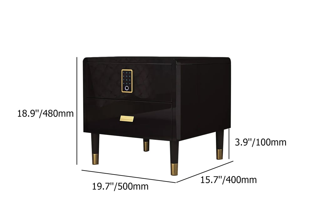 Black Nightstand Luxury Intelligent Lock 2-Drawer Lacquered Bedside Table weights dimensions image