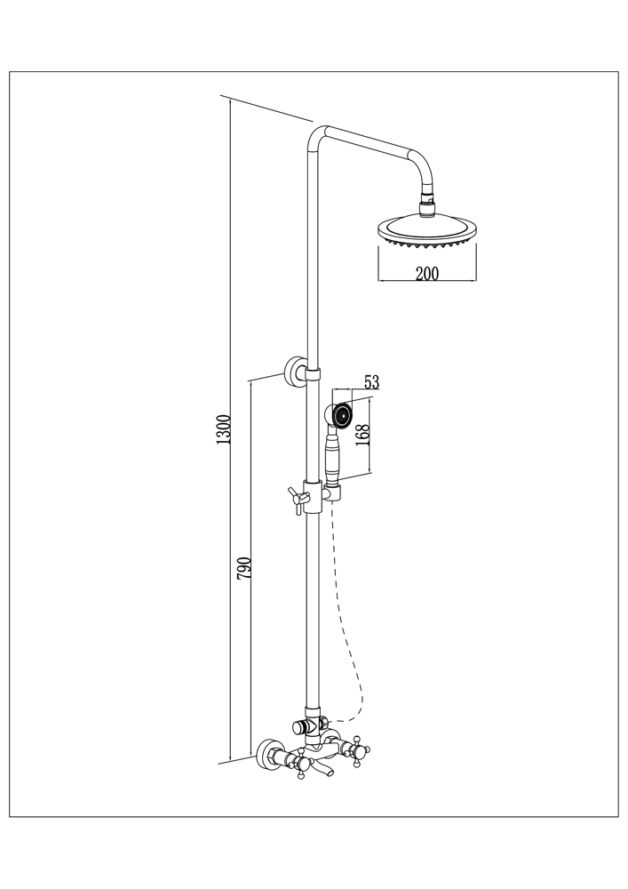 Traditional Rainfall Exposed Shower Fixture with Tub Spout in Antique Brass weights dimensions image