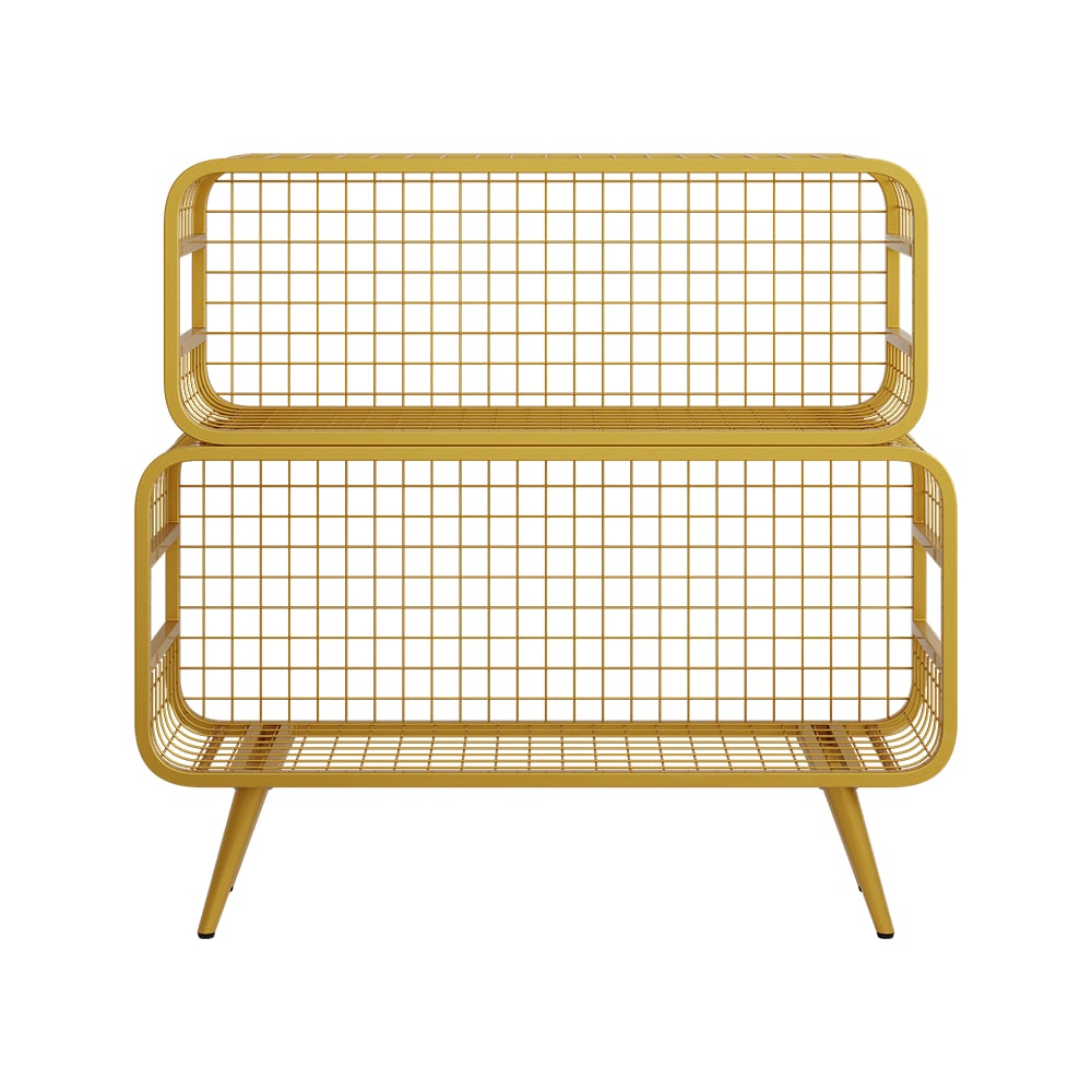 2 Tier Modern Gold Mesh Standing Etagere Bookshelf window image
