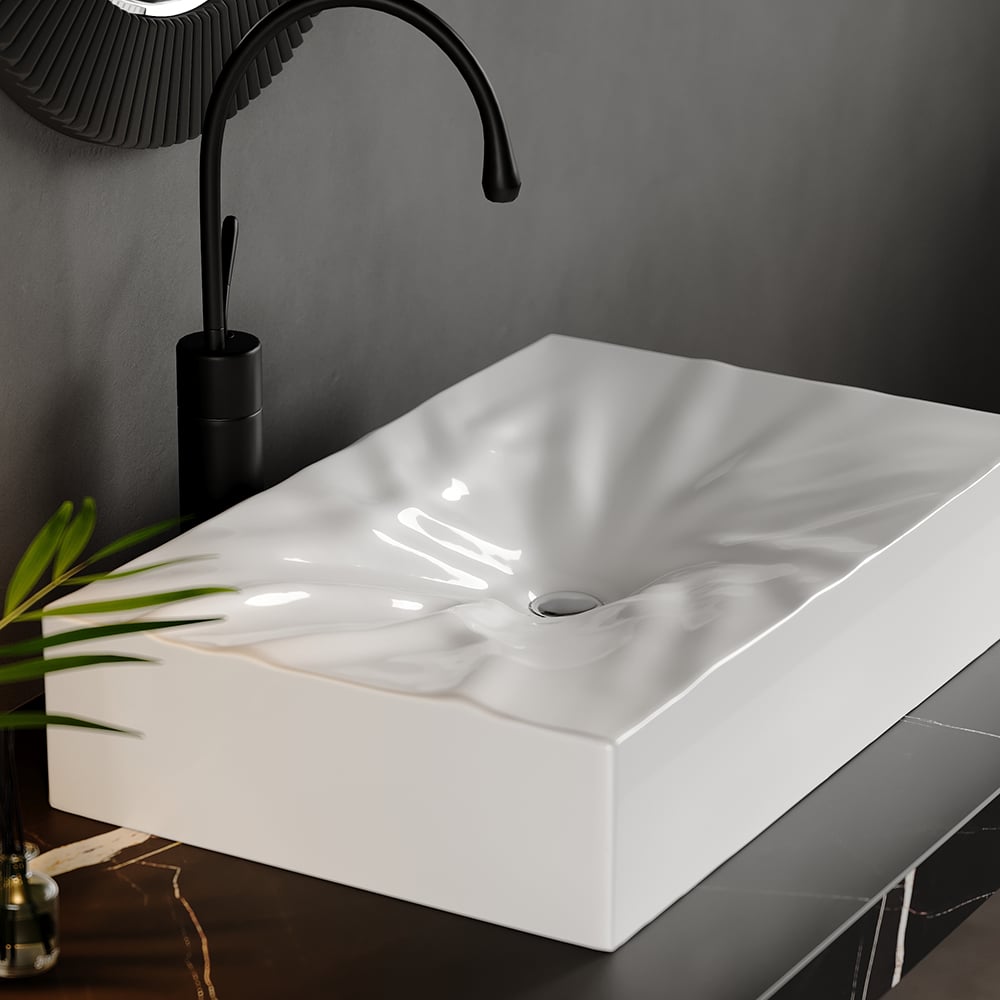 17x13 Inch White Porcelain Vessel Sink - Rectangular Above Counter Bathroom Basin, No Faucet Holes