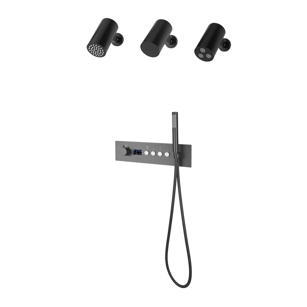  Wall-Mounted Thermostatic Shower System 4-Function with Hand Shower in Black