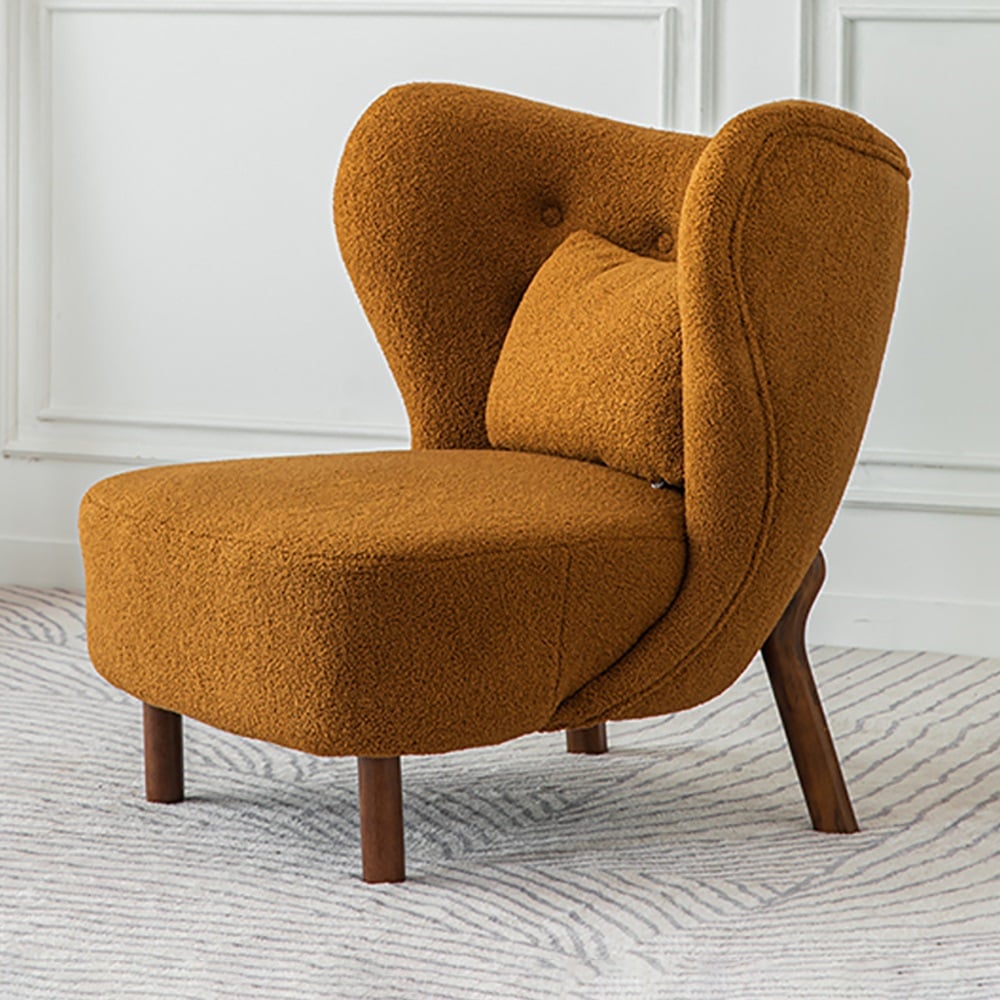 Brown Lamb Wool Accent Chair Wingback Chair in Wooden Frame window image