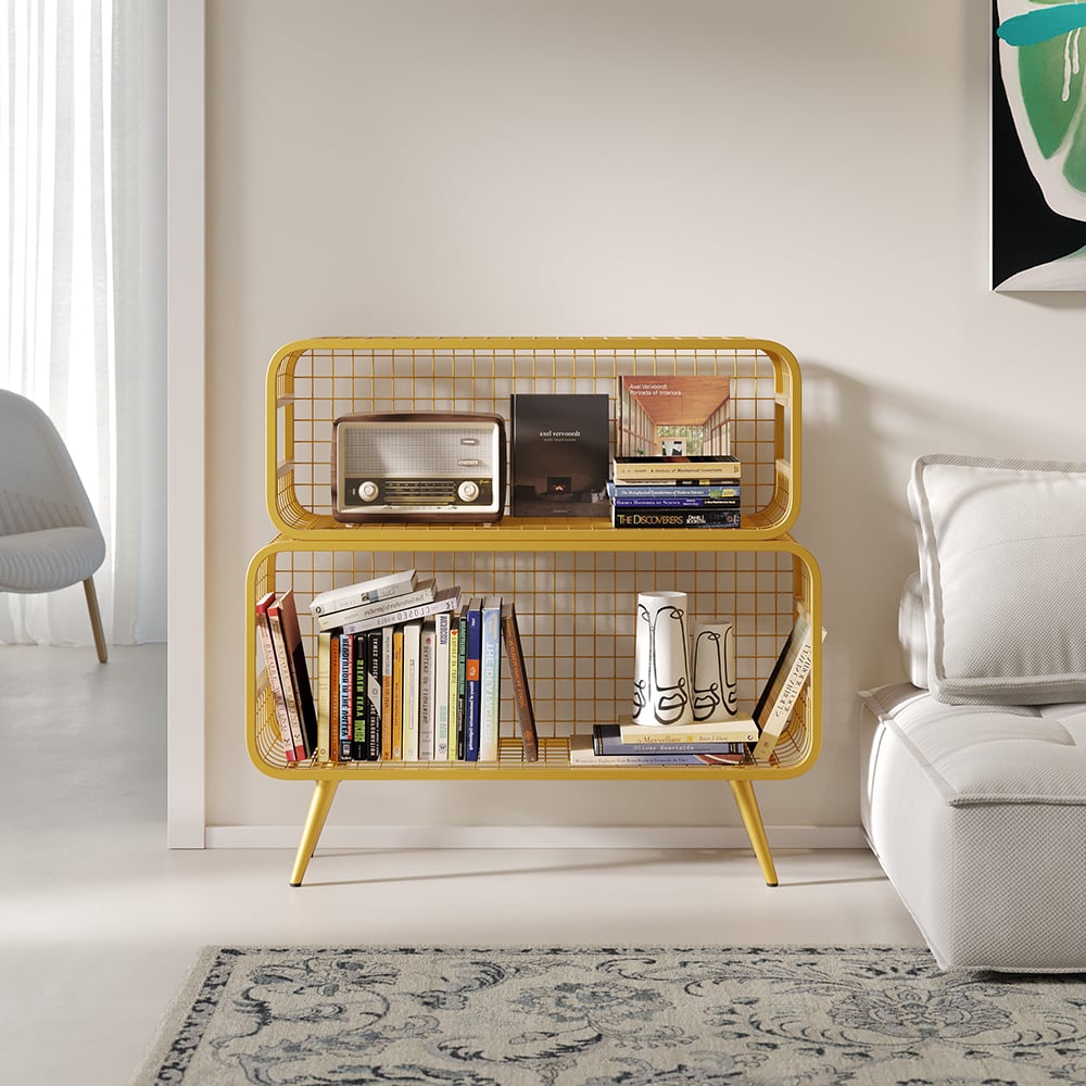 Customer Reviews for 2 Tier Modern Gold Mesh Standing Etagere Bookshelf