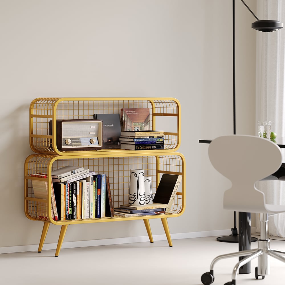 Customer Reviews for 2 Tier Modern Gold Mesh Standing Etagere Bookshelf