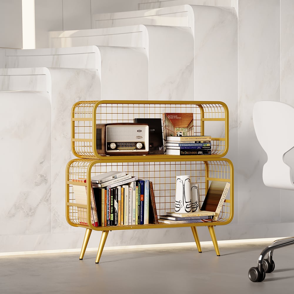 Customer Reviews for 2 Tier Modern Gold Mesh Standing Etagere Bookshelf