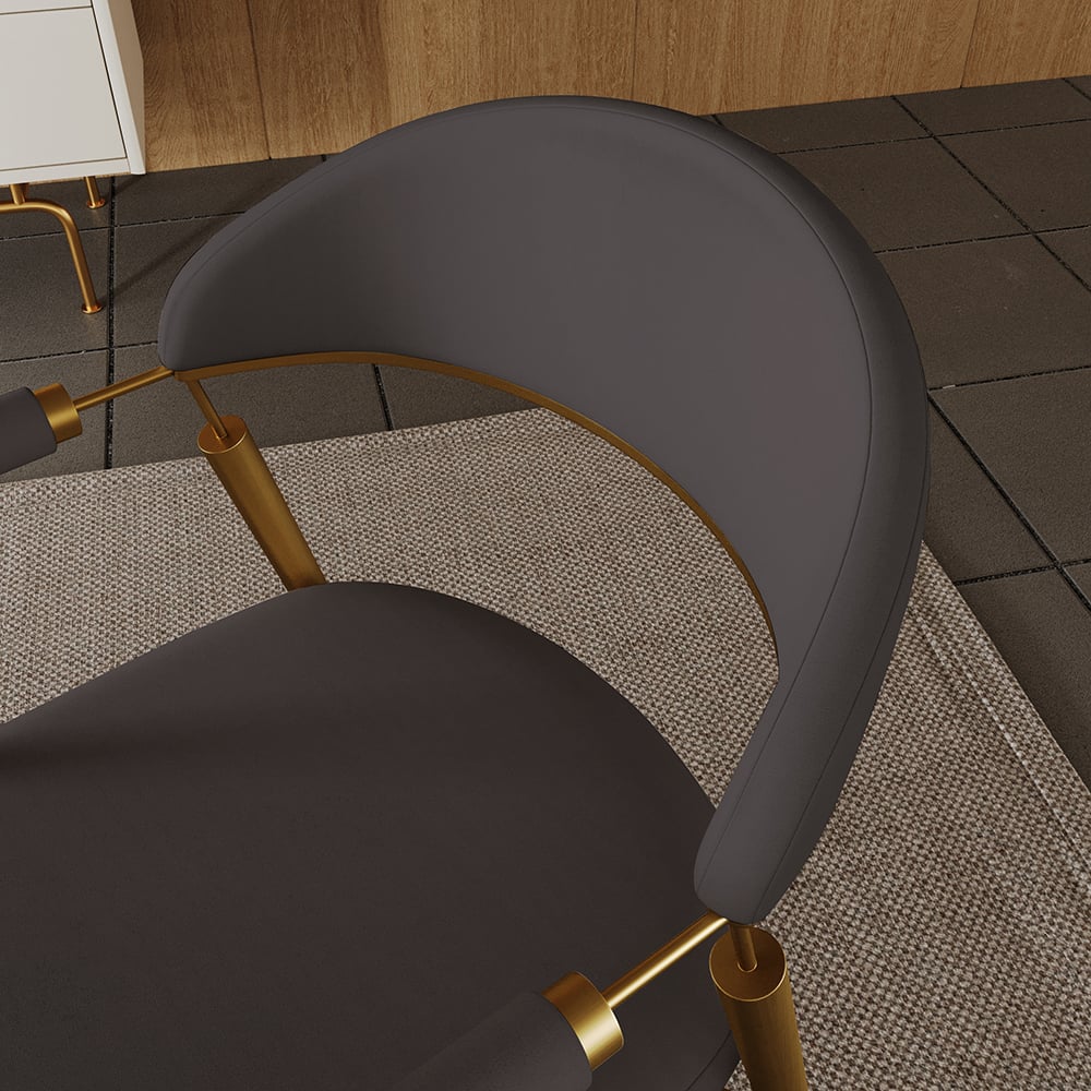 Curvice Dark Gray PU Leather Dining Chair Arm (Set of 2) Curved Back Stainless Steel window image