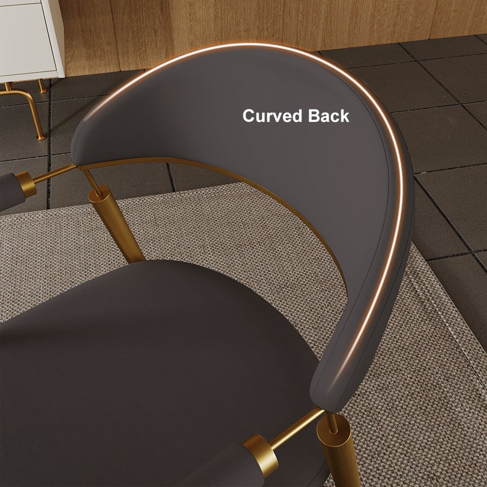 Curvice Dark Gray PU Leather Dining Chair Arm (Set of 2) Curved Back Stainless Steel window image