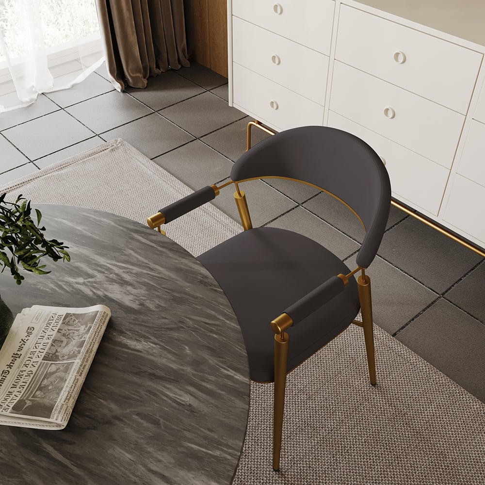 Curvice Dark Gray PU Leather Dining Chair Arm (Set of 2) Curved Back Stainless Steel window image