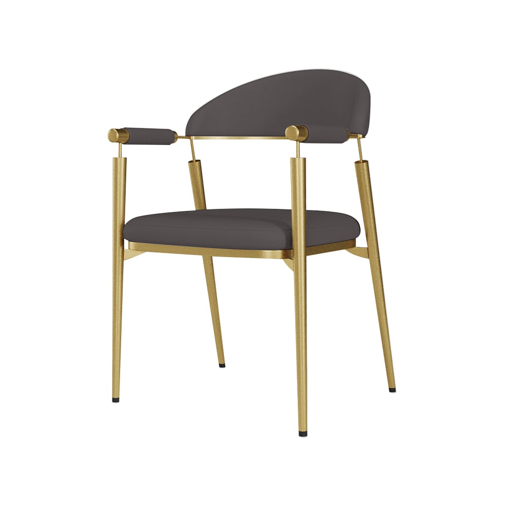 Curvice Dark Gray PU Leather Dining Chair Arm (Set of 2) Curved Back Stainless Steel window image