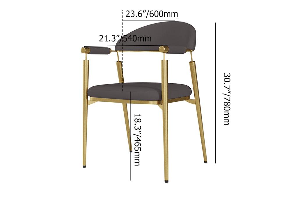 Curvice Dark Gray PU Leather Dining Chair Arm (Set of 2) Curved Back Stainless Steel weights dimensions image