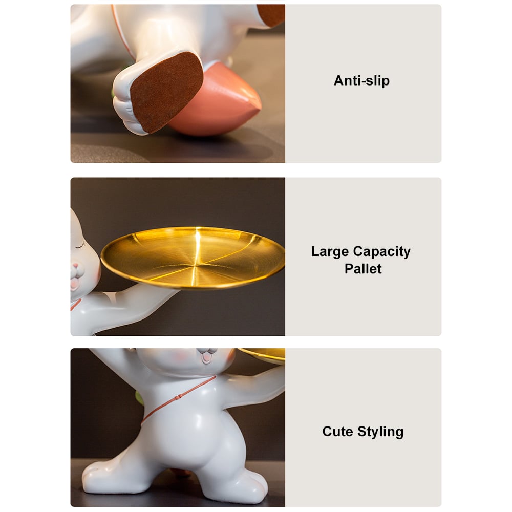 Cute Golden Rabbit Double Tray Desk Top Storage Resin Key Holder Home Decoration  window image