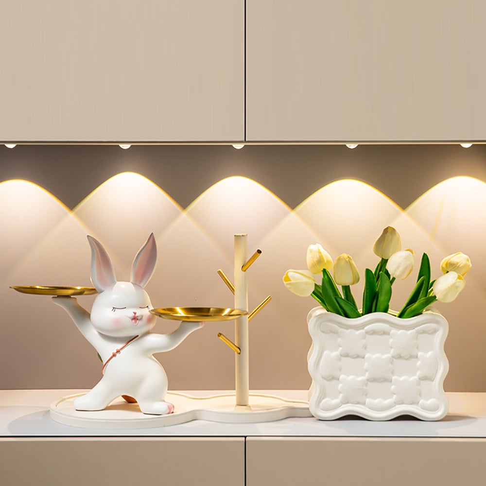 Cute Golden Rabbit Double Tray Desk Top Storage Resin Key Holder Home Decoration  window image