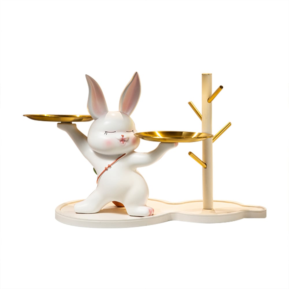 Cute Golden Rabbit Double Tray Desk Top Storage Resin Key Holder Home Decoration  window image