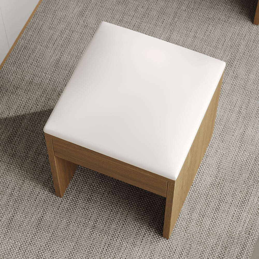 2-Piece Modern Faux Leather Upholstered Stool White & Walnut window image