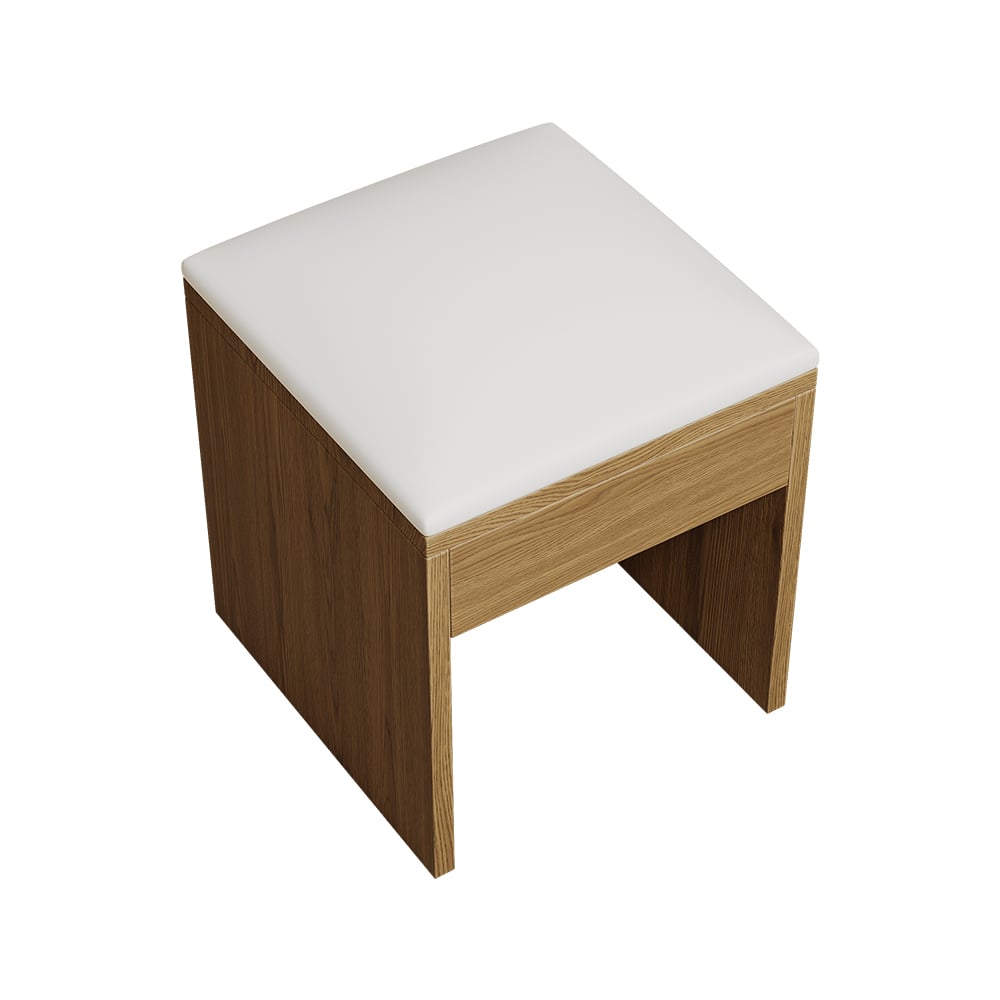 2-Piece Modern Faux Leather Upholstered Stool White & Walnut window image