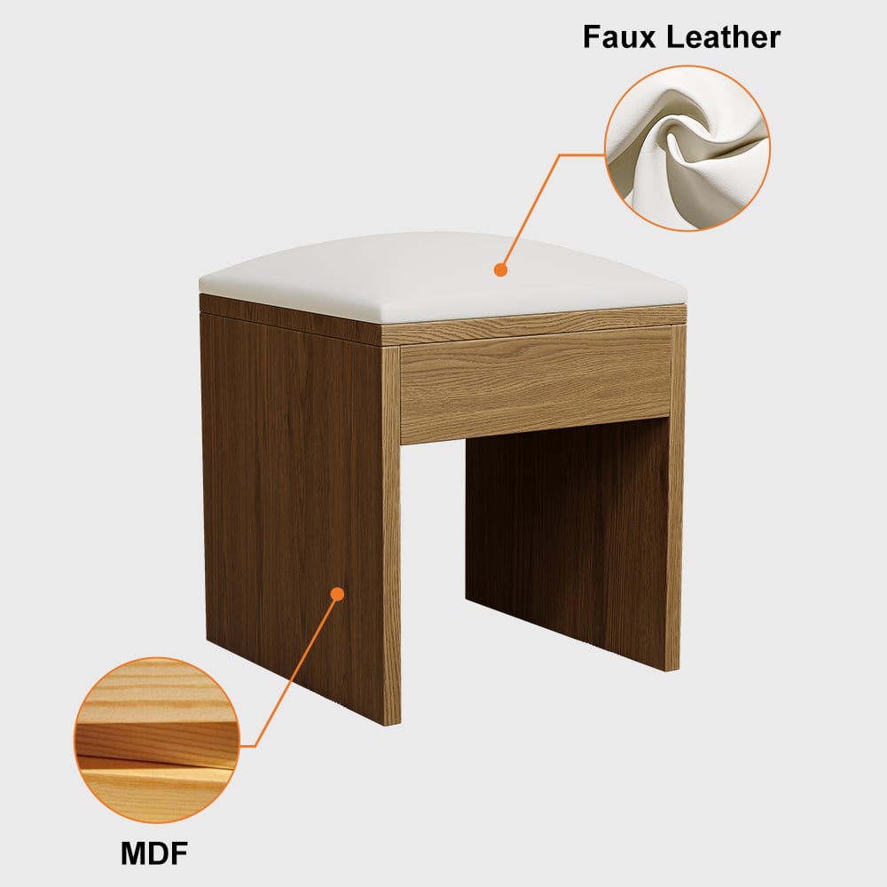 2-Piece Modern Faux Leather Upholstered Stool White & Walnut window image