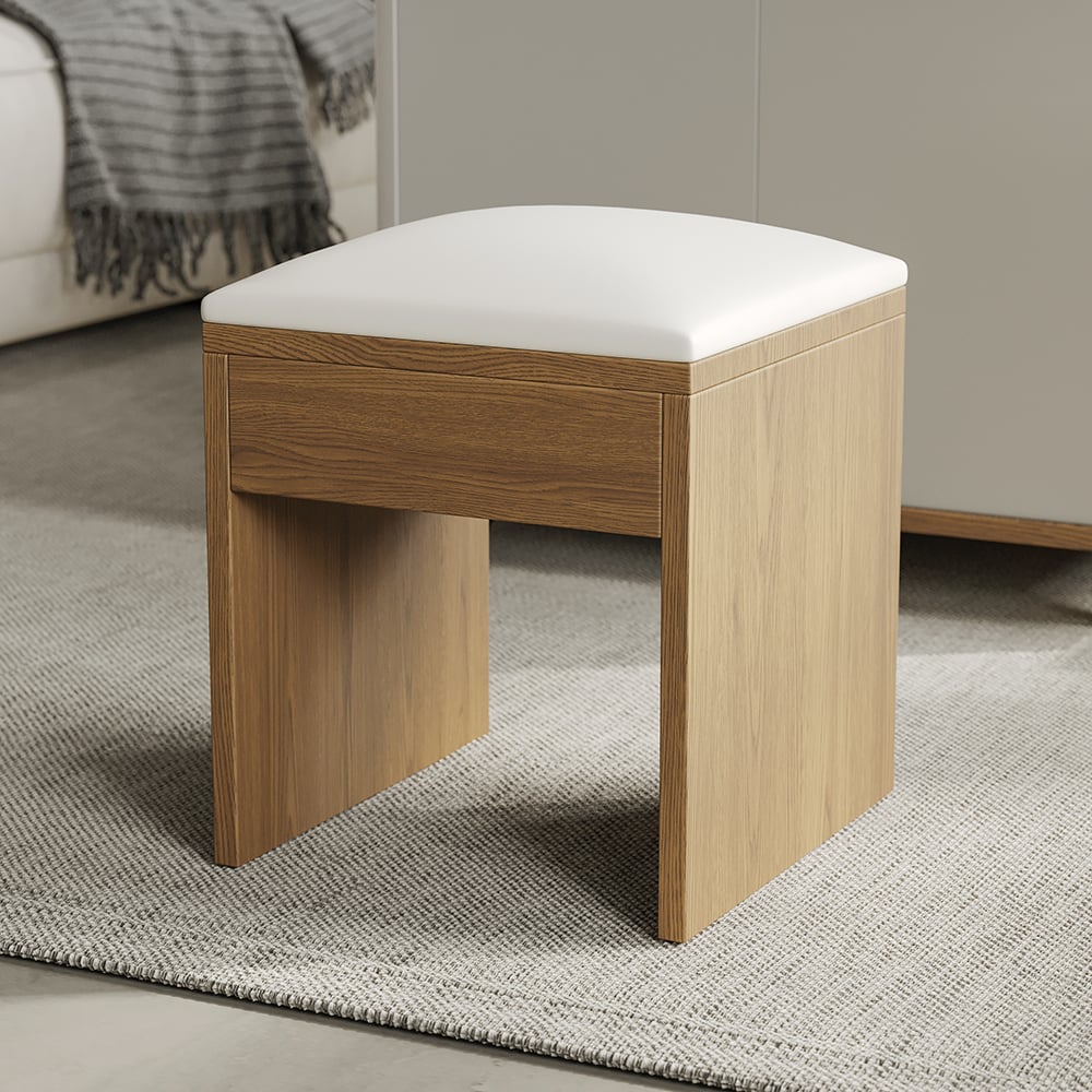 2-Piece Modern Faux Leather Upholstered Stool White & Walnut window image