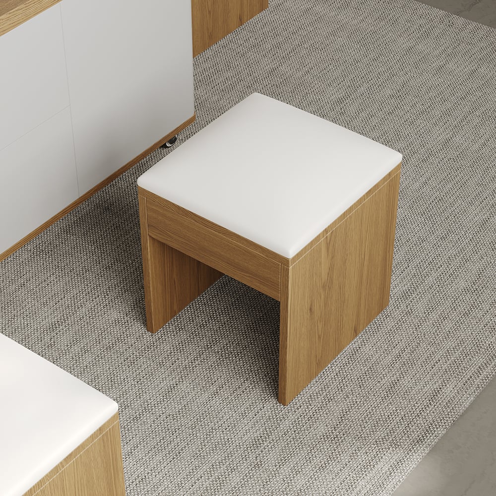 2-Piece Modern Faux Leather Upholstered Stool White & Walnut window image