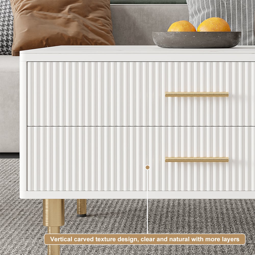 Cofab Modern White Coffee Table with 2 Glass Door Storage & 4 Drawers Gold Metal Legs window image