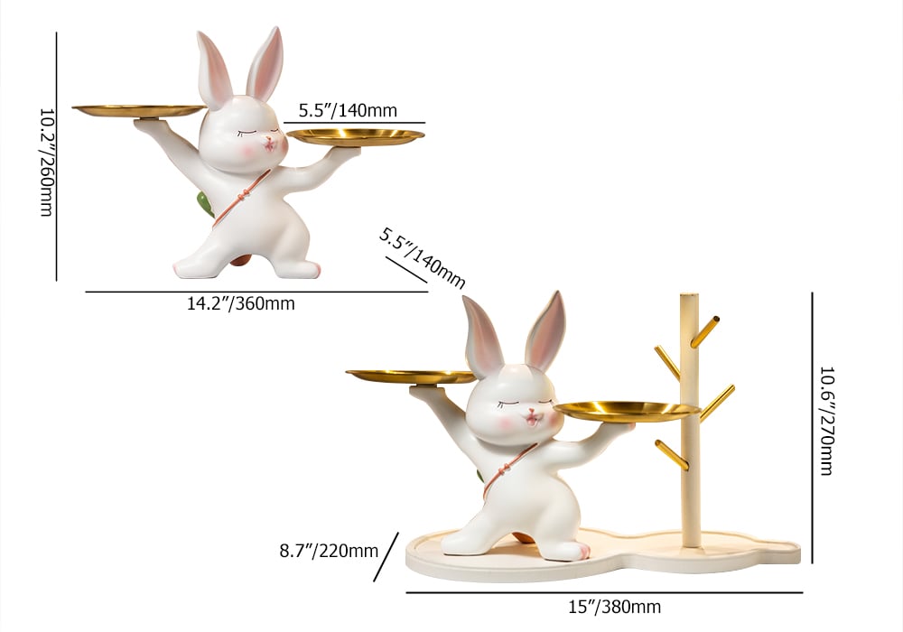 Cute Golden Rabbit Double Tray Desk Top Storage Resin Key Holder Home Decoration  weights dimensions image