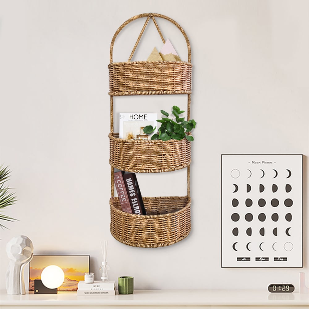 Panier Mural Suspendu En Imitation Rotin – Tressé à La Main – Déco Salon, Cuisine, Salle De Bain – XS (32x14x8 Cm)