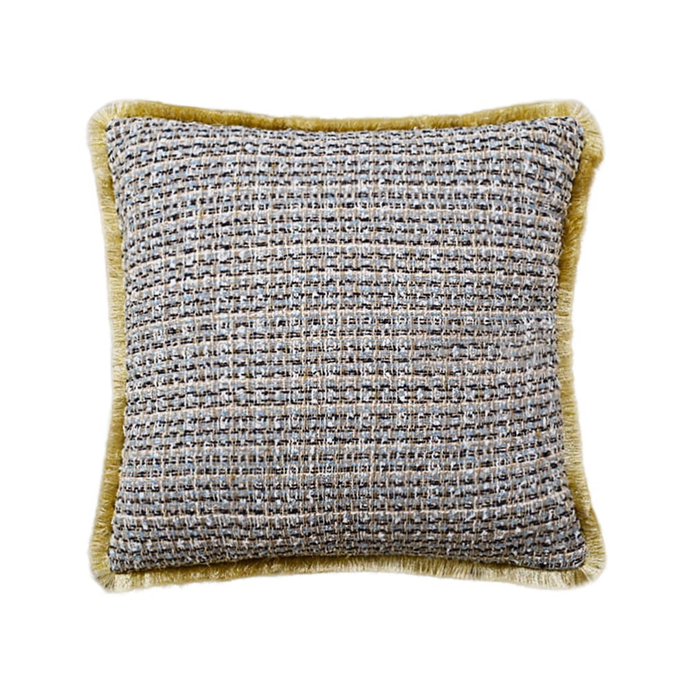 Housse de coussin en soie tissée moderne à pompons dorés de 18 po x 18 po image de fenêtre