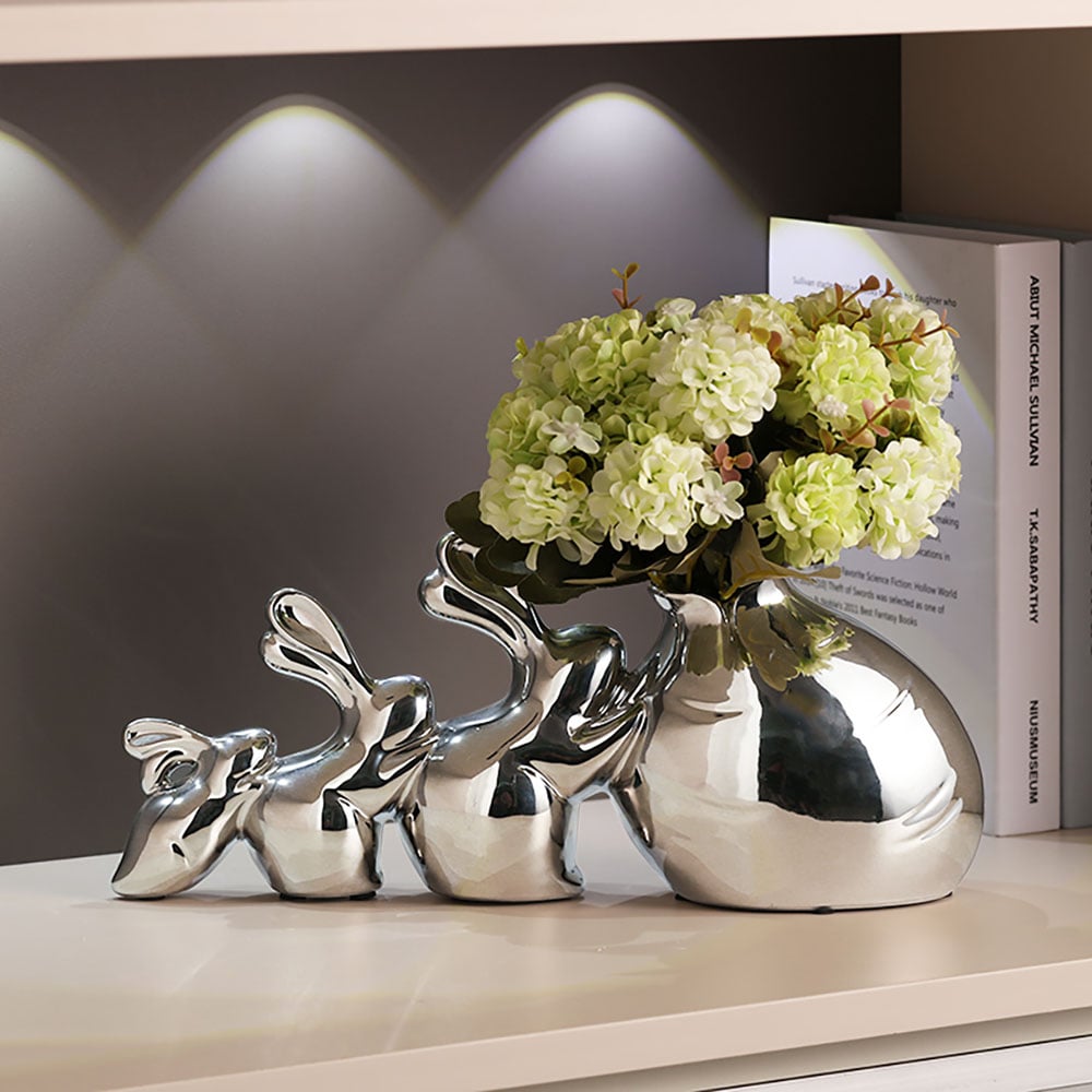 Silver Modern Artificial Hydrangea Ornaments Creative Rabbit Vase Artificial Flower Set window image