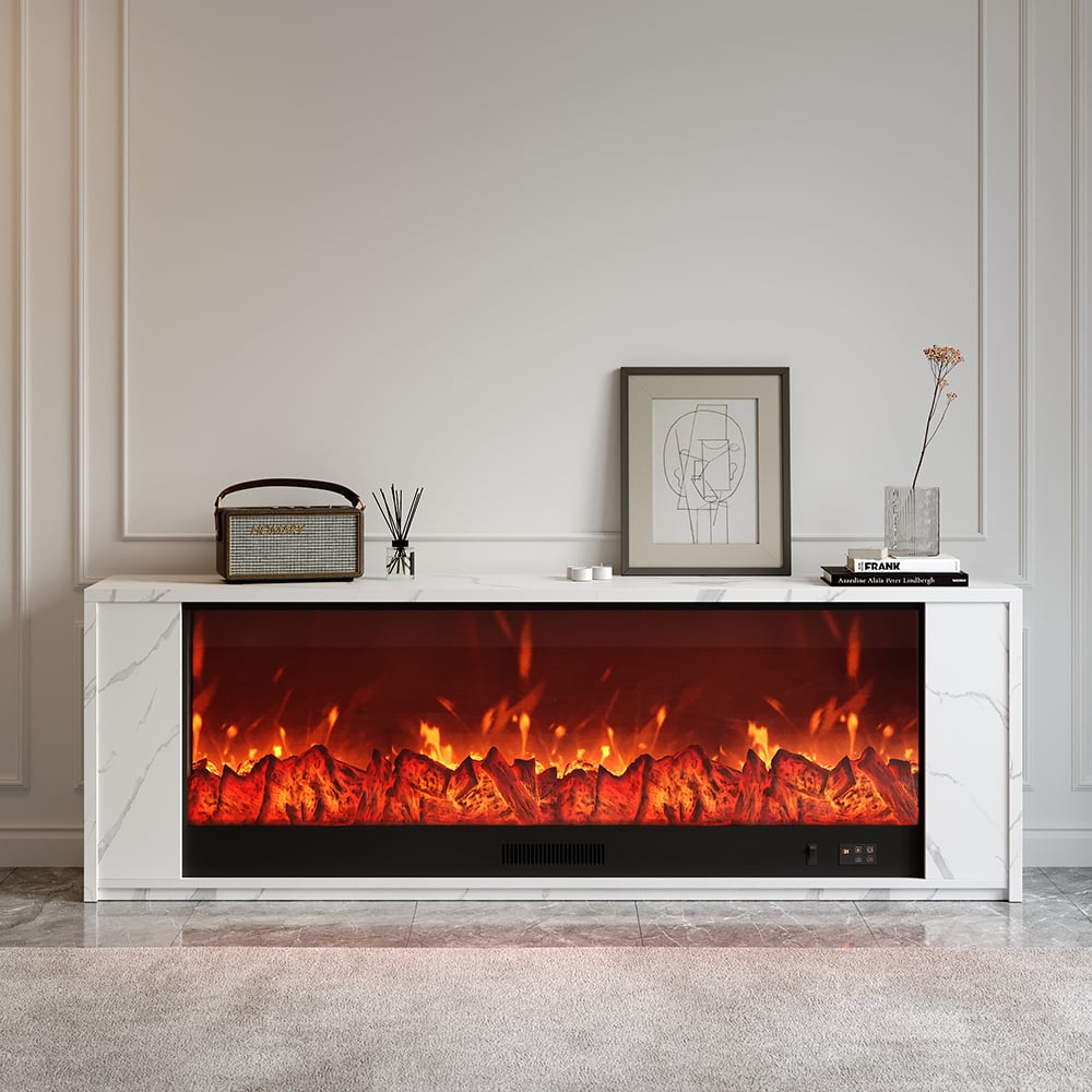 Curated visual reference: Picture Idea: Modern Glass Electric Fireplace TV Stand With Remote Control Temperature