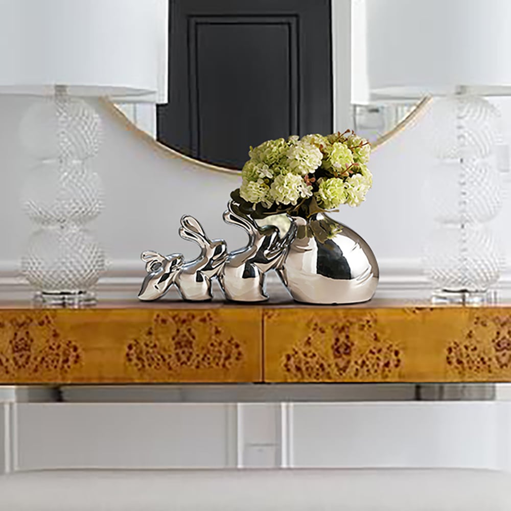 Silver Modern Artificial Hydrangea Ornaments Creative Rabbit Vase Artificial Flower Set window image