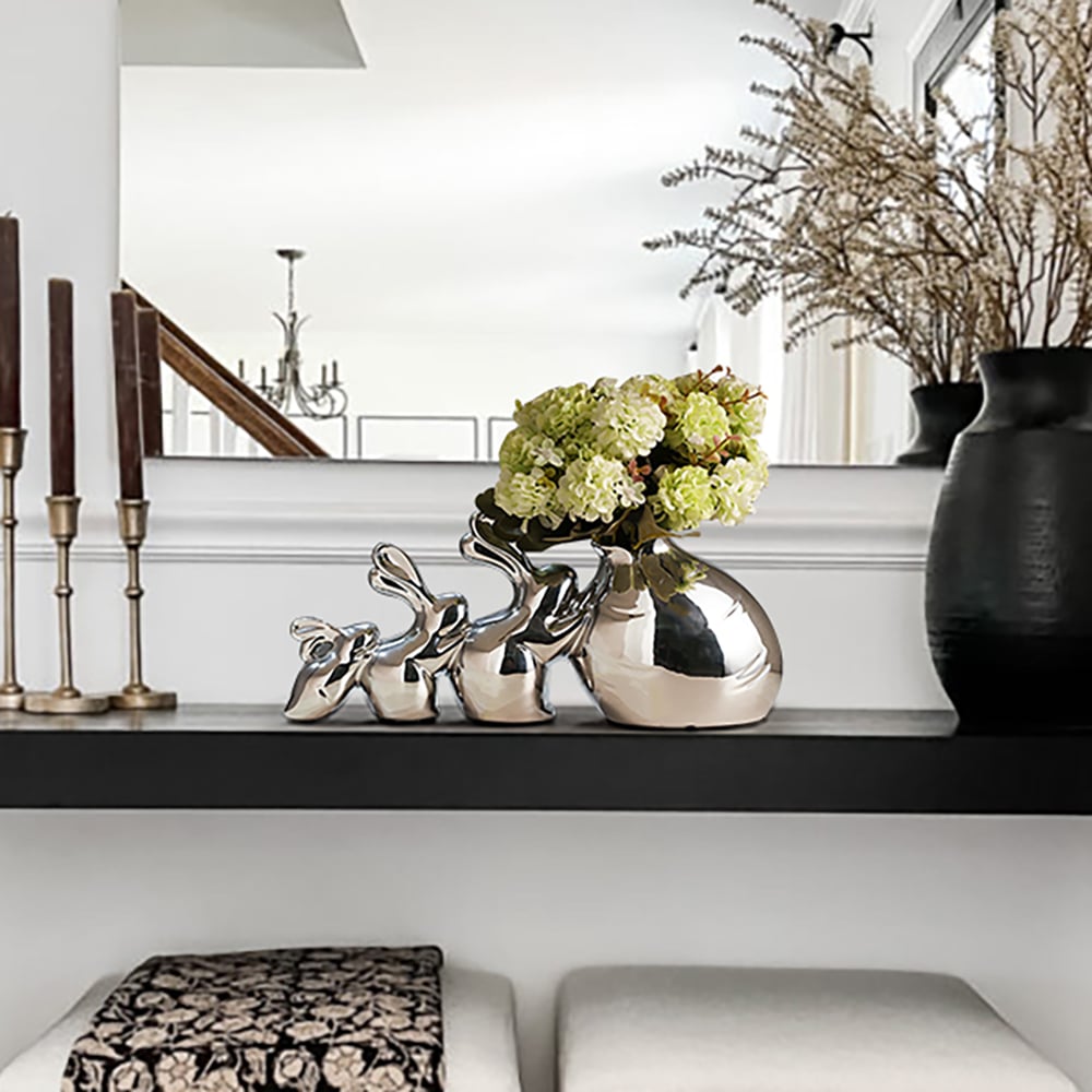 Silver Modern Artificial Hydrangea Ornaments Creative Rabbit Vase Artificial Flower Set window image
