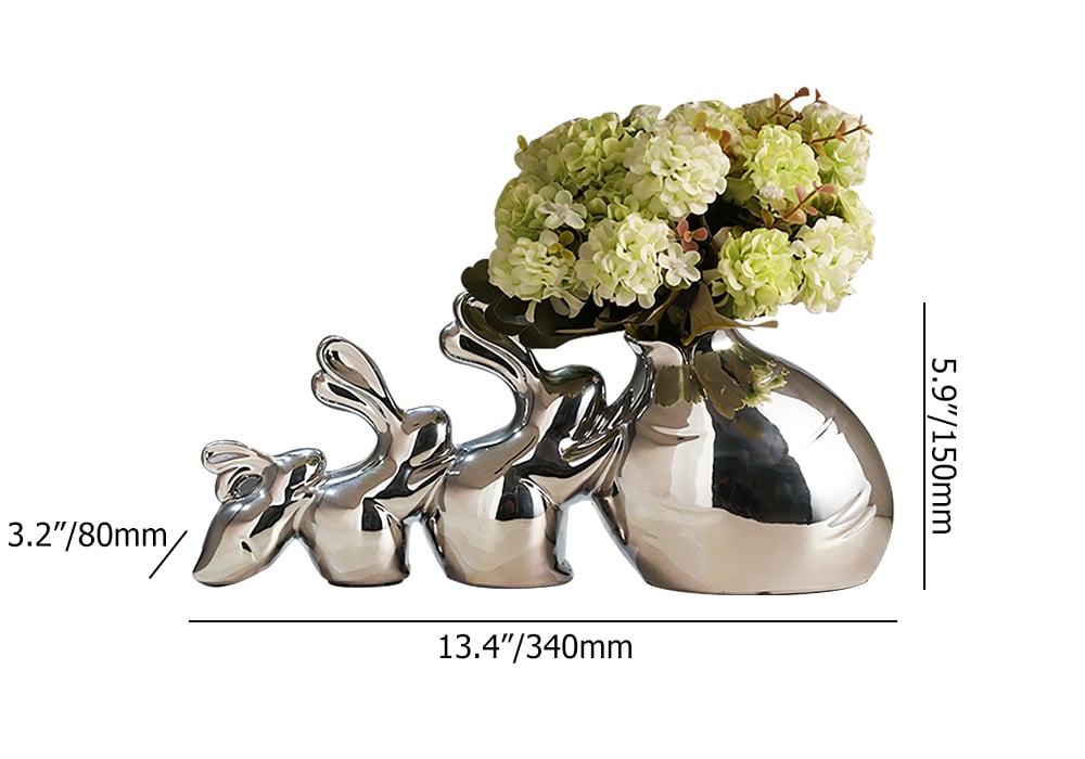 Silver Modern Artificial Hydrangea Ornaments Creative Rabbit Vase Artificial Flower Set weights dimensions image