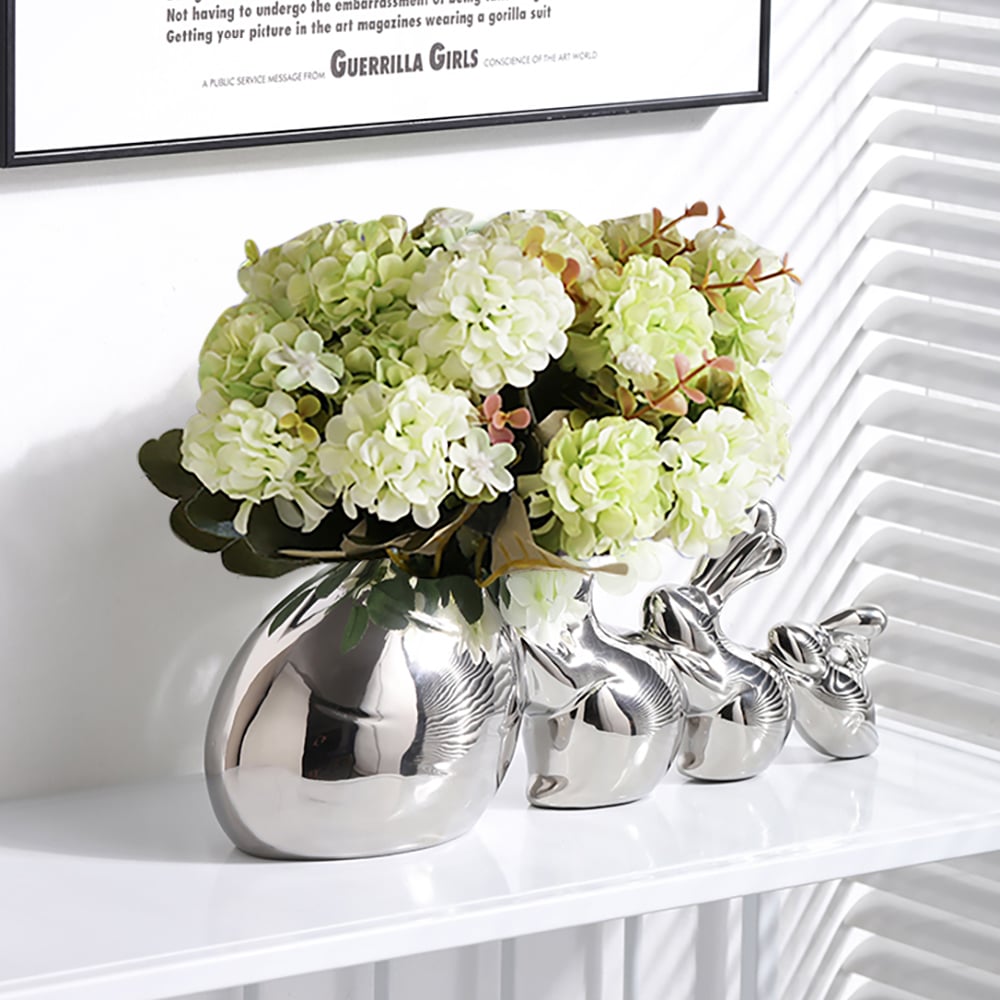 Silver Modern Artificial Hydrangea Ornaments Creative Rabbit Vase Artificial Flower Set window image