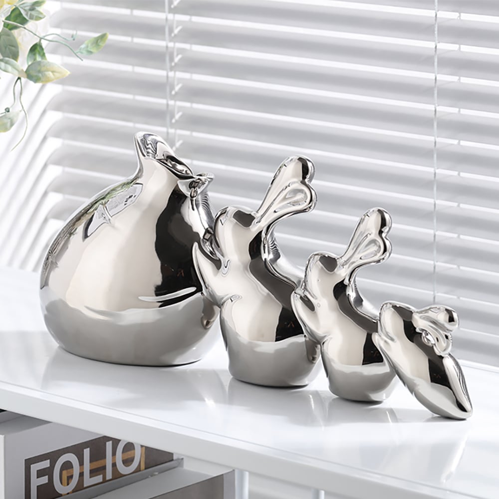 Silver Modern Artificial Hydrangea Ornaments Creative Rabbit Vase Artificial Flower Set window image