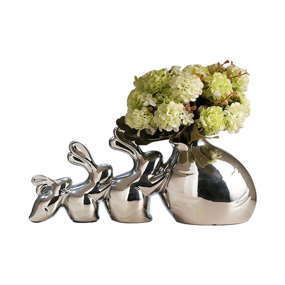 Silver Modern Artificial Hydrangea Ornaments Creative Rabbit Vase Artificial Flower Set window image