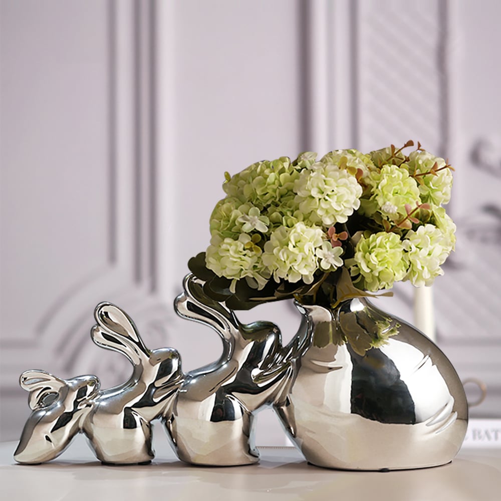 Silver Modern Artificial Hydrangea Ornaments Creative Rabbit Vase Artificial Flower Set window image