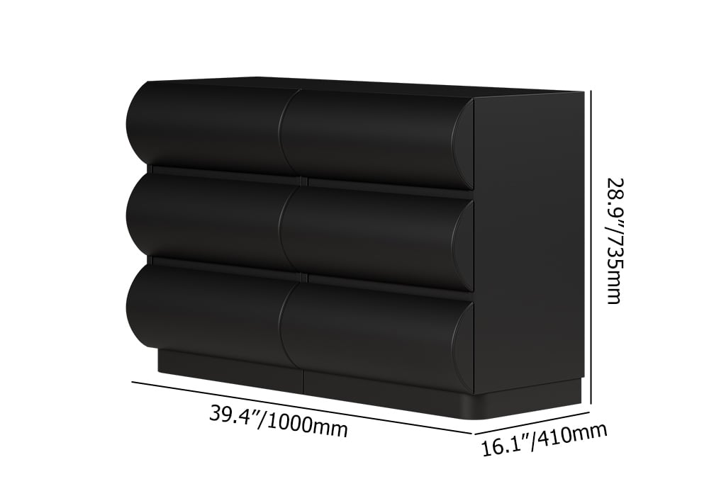 Humply 39" Leather Black 6-Drawer Dresser Chest weights dimensions image