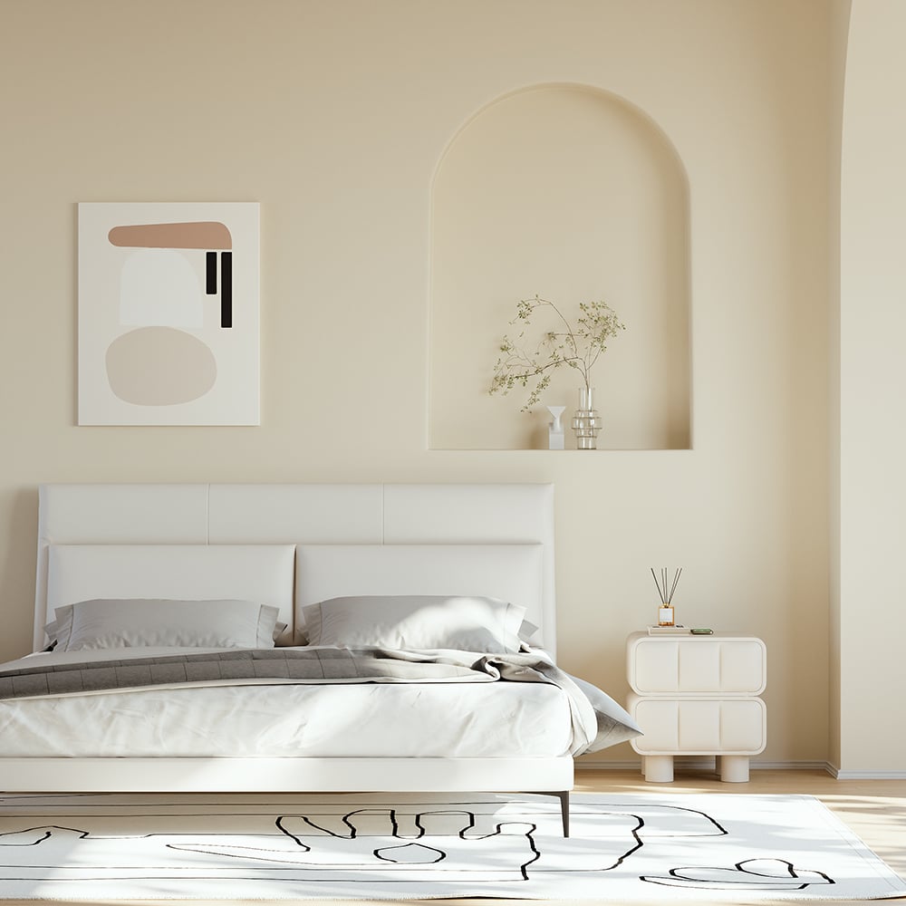 Modern White Smart Nightstand Leather Bedside Table with Wireless Charger & USB Port